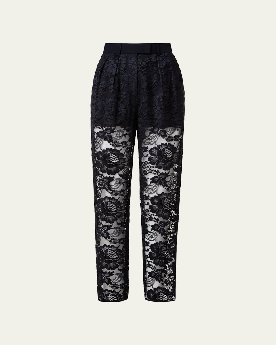 Fidelia Floral Lace Pleated Conical-Leg Pants